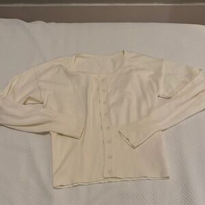 Cream Button-Front Ribbed Knit Cardigan